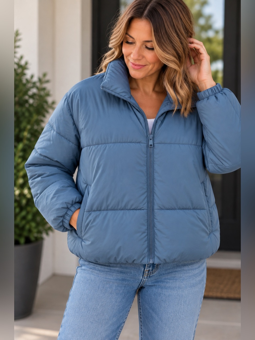 A New Day Blue Puffer Jacket XXL Lightweight Quilted Zip Up Coat